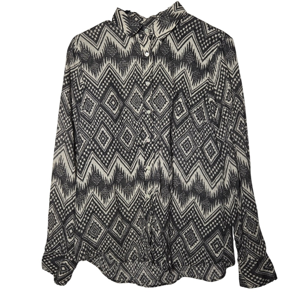 J Crew Womens Linen Button Front Long Sleeve‎ Shirt Medium Boho Southwestern